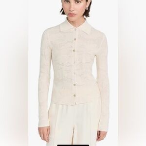 VINCE Top, Italian cotton blend, ivory floral textured thin button up, preppy XS